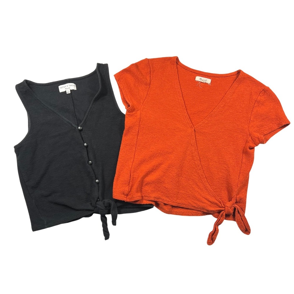 Madewell Texture & Thread Tops Bundle Small Black Burnt Orange Cotton Fall EUC